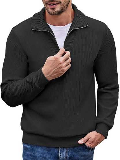 Men's long sleeve zip-up casual polo sweatshirt-tidenox
