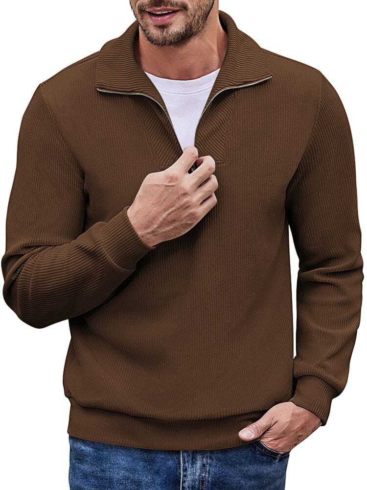 Men's long sleeve zip-up casual polo sweatshirt-tidenox