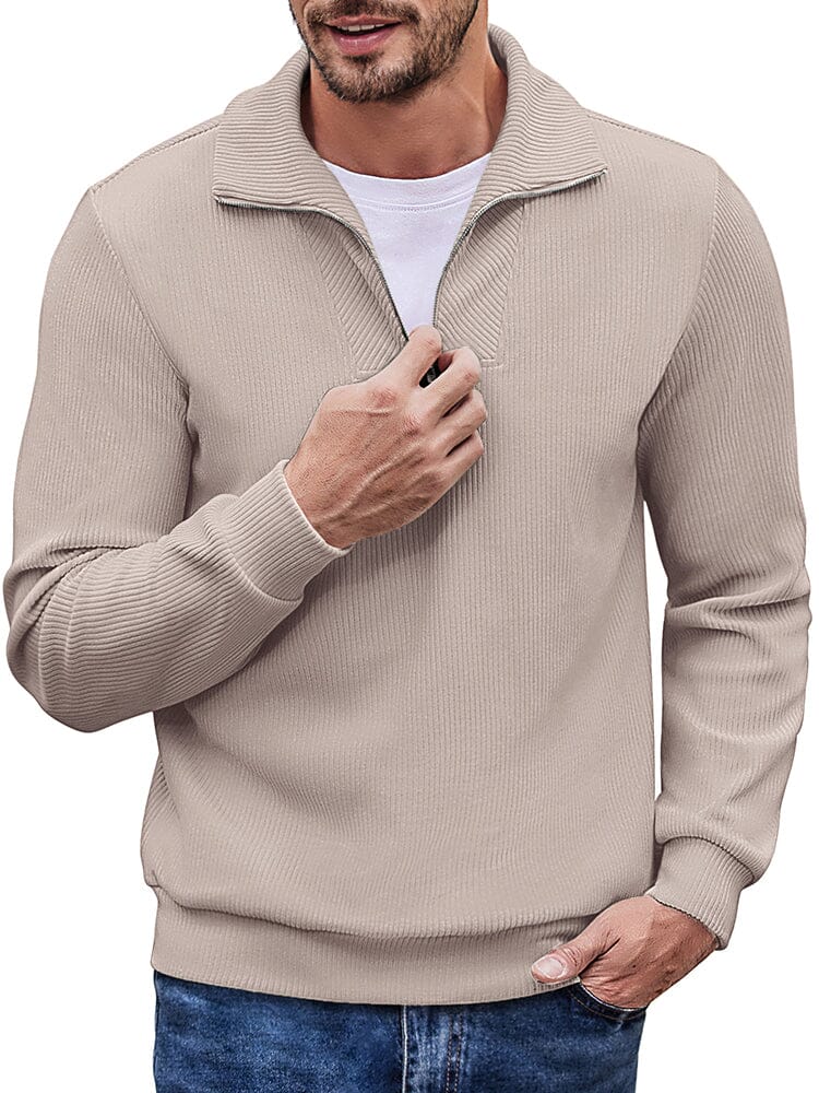 Men's long sleeve zip-up casual polo sweatshirt-tidenox