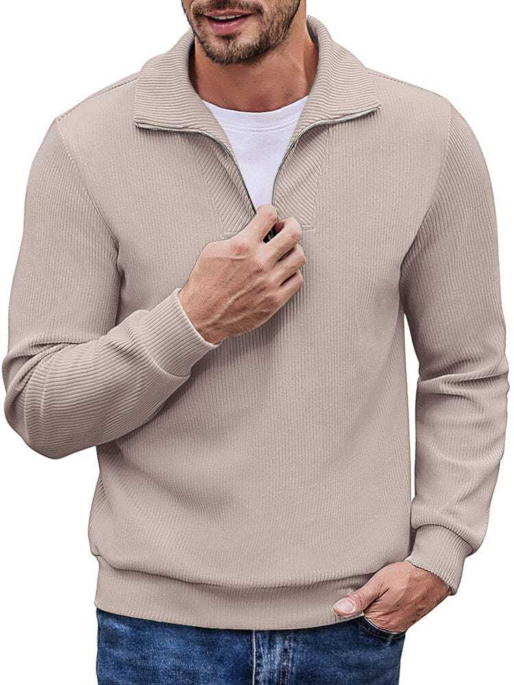Men's long sleeve zip-up casual polo sweatshirt-tidenox