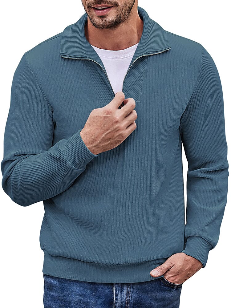 Men's long sleeve zip-up casual polo sweatshirt-tidenox