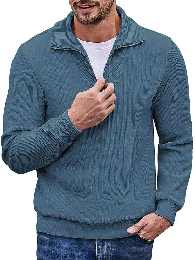Men's long sleeve zip-up casual polo sweatshirt-tidenox