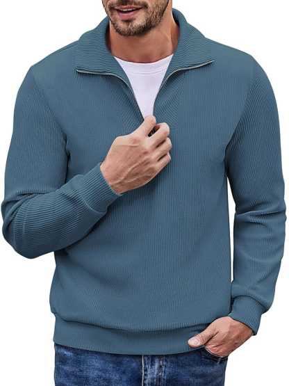 Men's long sleeve zip-up casual polo sweatshirt-tidenox
