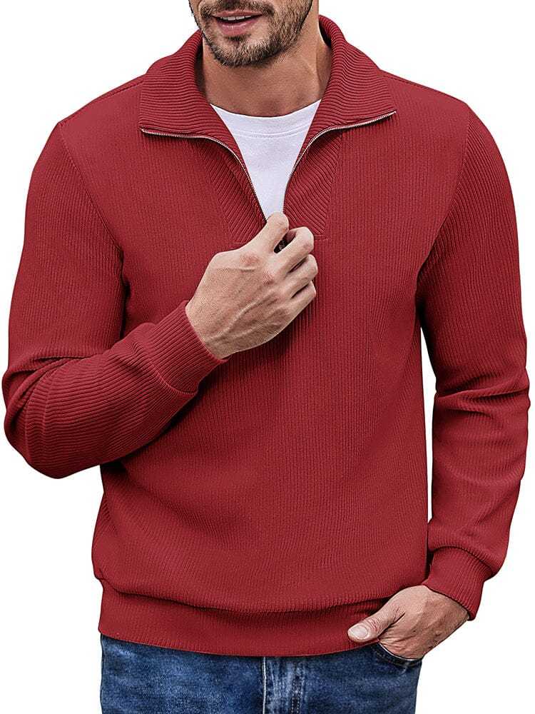 Men's long sleeve zip-up casual polo sweatshirt-tidenox