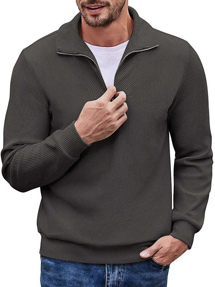 Men's long sleeve zip-up casual polo sweatshirt-tidenox