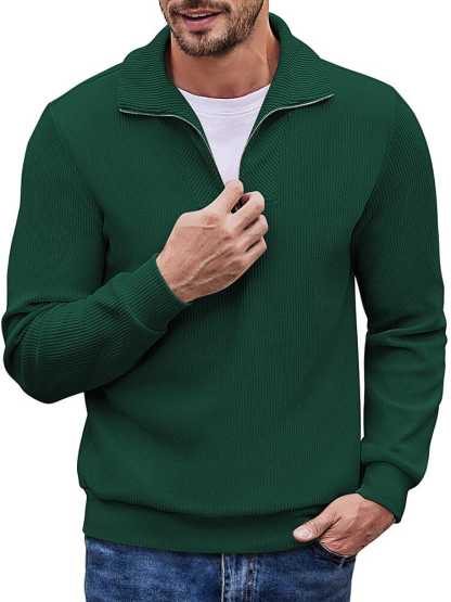 Men's long sleeve zip-up casual polo sweatshirt-tidenox