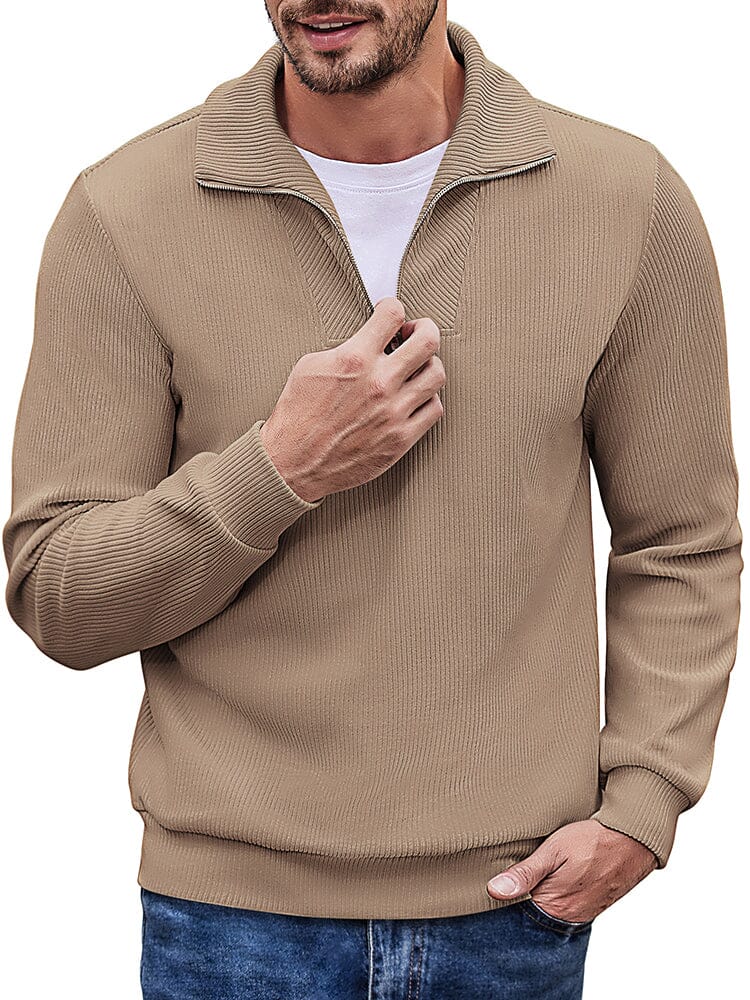 Men's long sleeve zip-up casual polo sweatshirt-tidenox