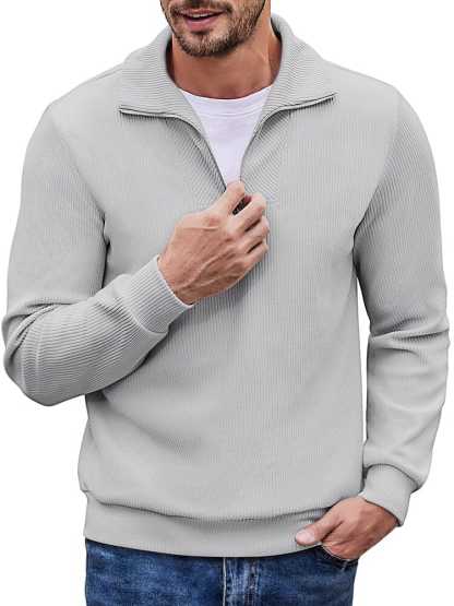 Men's long sleeve zip-up casual polo sweatshirt-tidenox