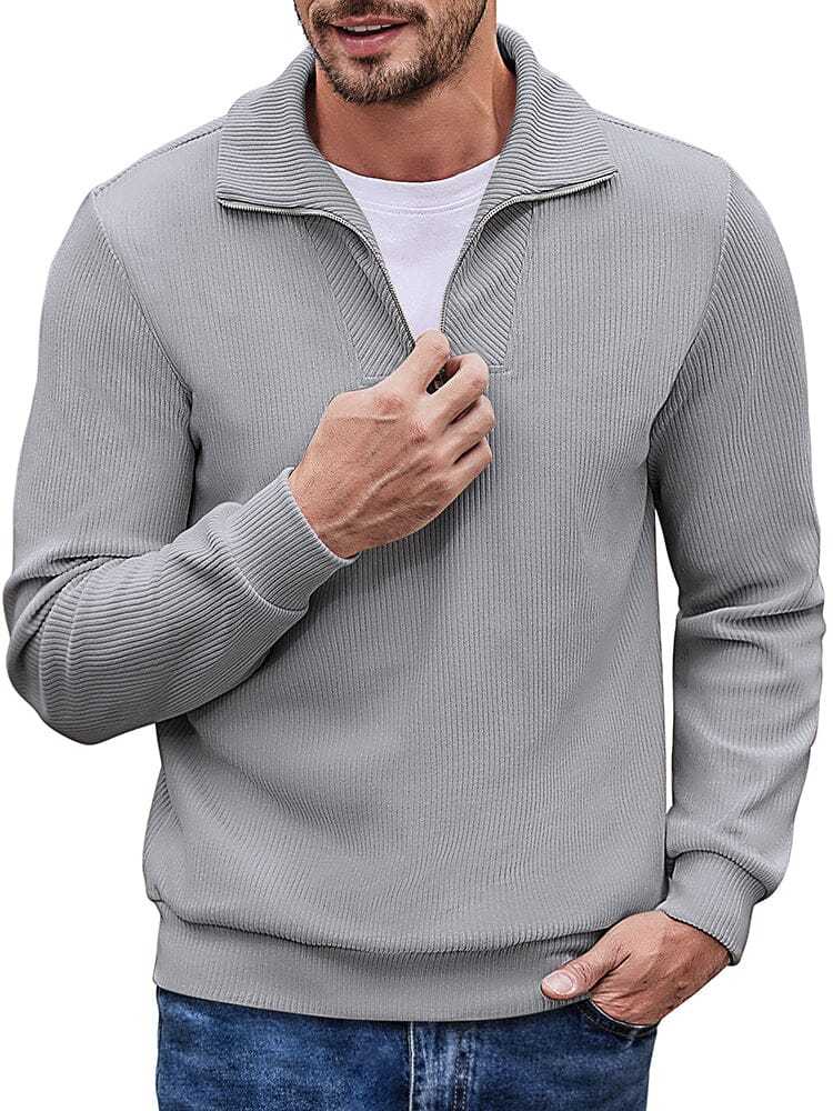 Men's long sleeve zip-up casual polo sweatshirt-tidenox