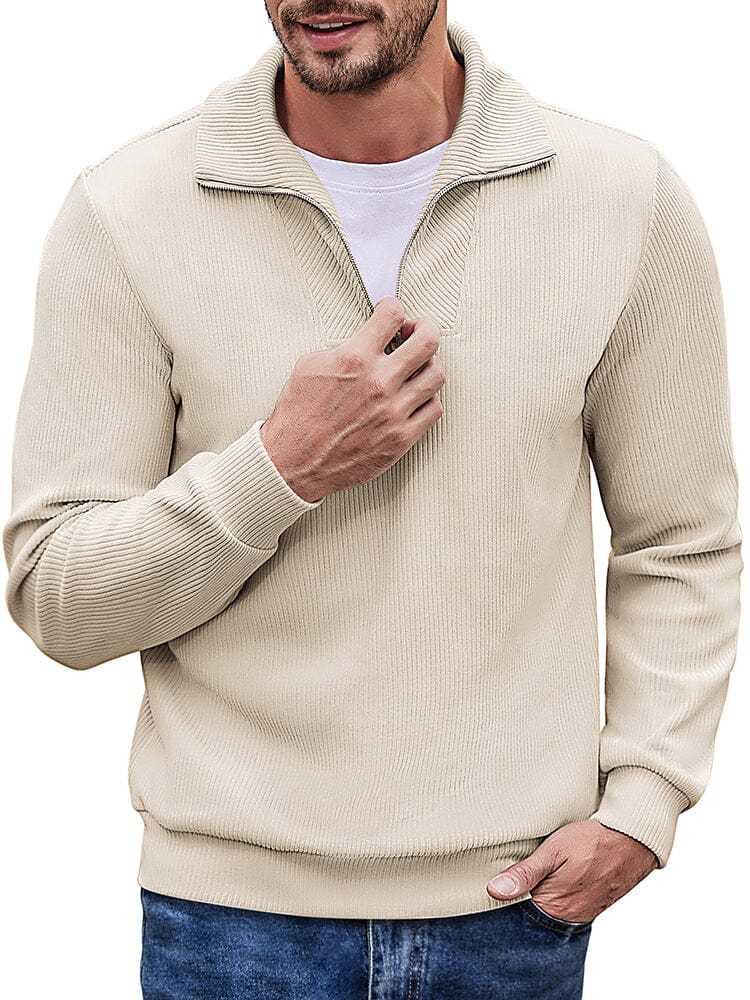 Men's long sleeve zip-up casual polo sweatshirt-tidenox