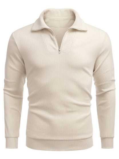 Men's long sleeve zip-up casual polo sweatshirt-tidenox