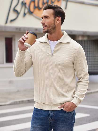 Men's long sleeve zip-up casual polo sweatshirt-tidenox