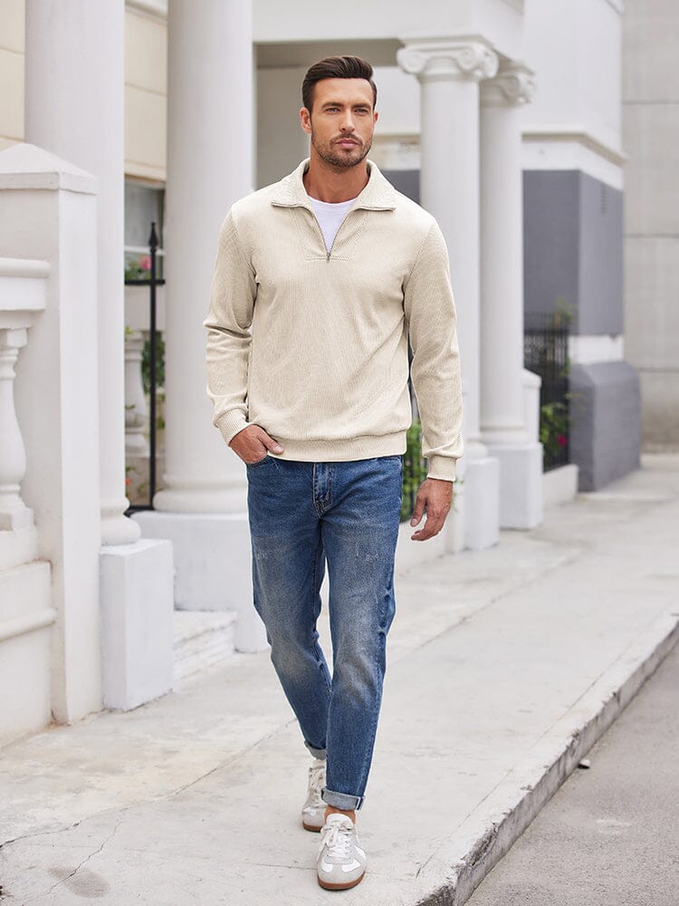 Men's long sleeve zip-up casual polo sweatshirt-tidenox