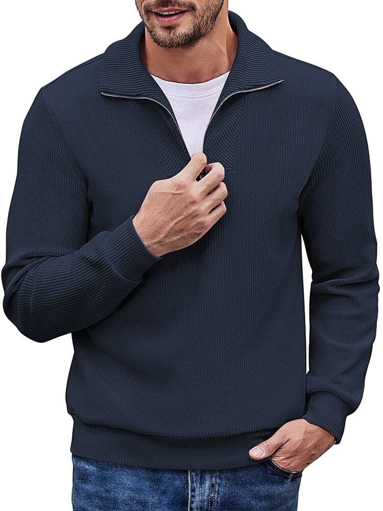 Men's long sleeve zip-up casual polo sweatshirt-tidenox