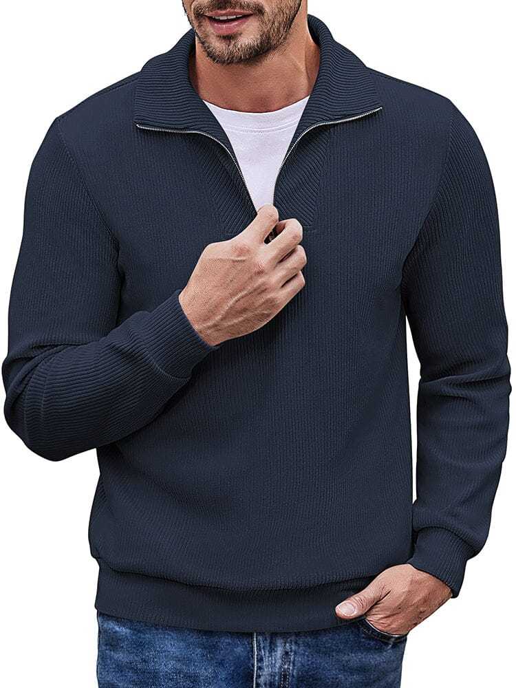 Men's long sleeve zip-up casual polo sweatshirt-tidenox