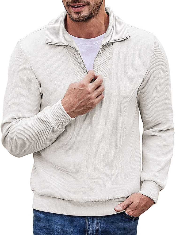 Men's long sleeve zip-up casual polo sweatshirt-tidenox