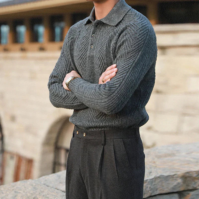 Warm Refined Men's Polo Sweater - Relaxed Cut, Knit, Winter-tidenox