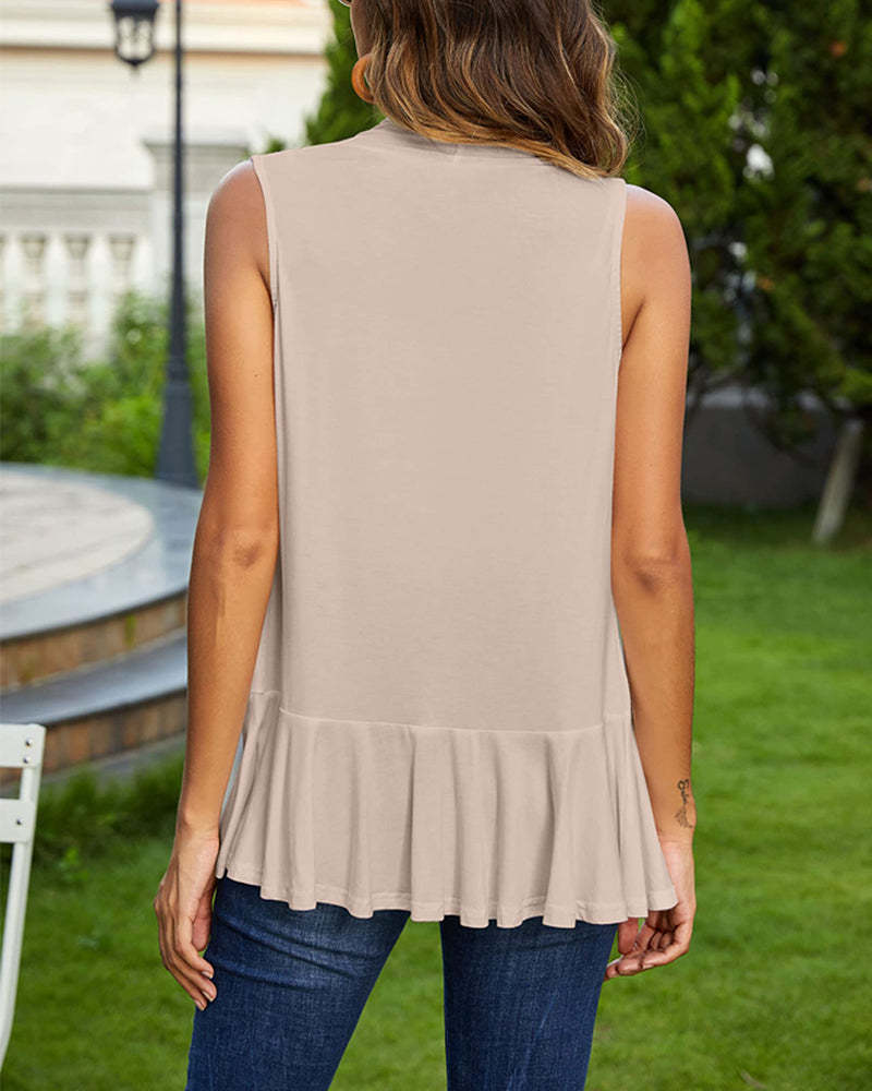 Women's Sleeveless Draped Open Front Cardigan Ruffles Hem Vest - Zeagoo (Us Only)-tidenox