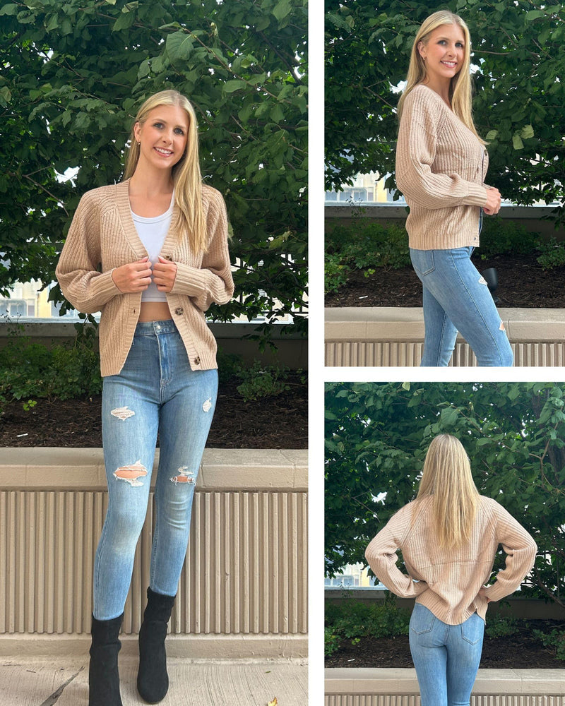 Zeagoo Women's 2023 Fall Chunky Knit Cardigans Open Front Long Sleeve V Neck Button Loose Cardigan Sweaters-tidenox