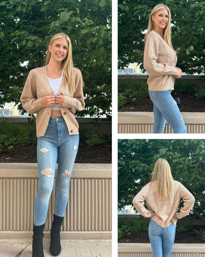 Zeagoo Women's 2023 Fall Chunky Knit Cardigans Open Front Long Sleeve V Neck Button Loose Cardigan Sweaters-tidenox