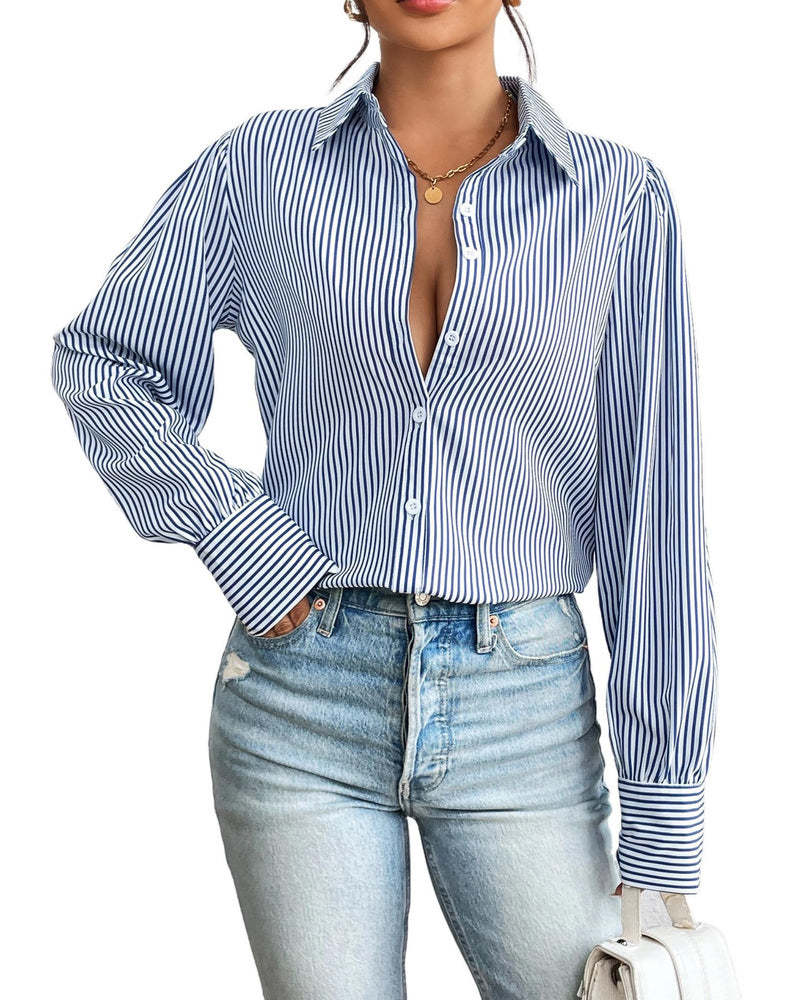 Zeagoo Printed Lantern Long Sleeve Blouse-tidenox