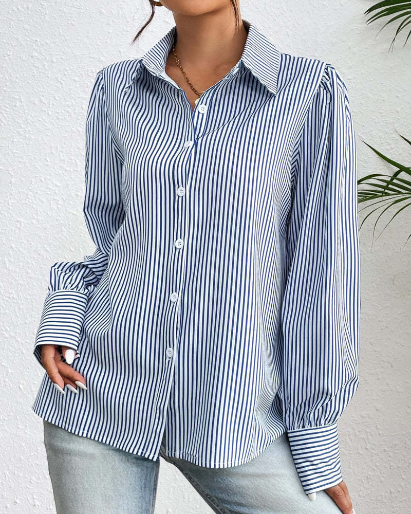 Zeagoo Printed Lantern Long Sleeve Blouse-tidenox