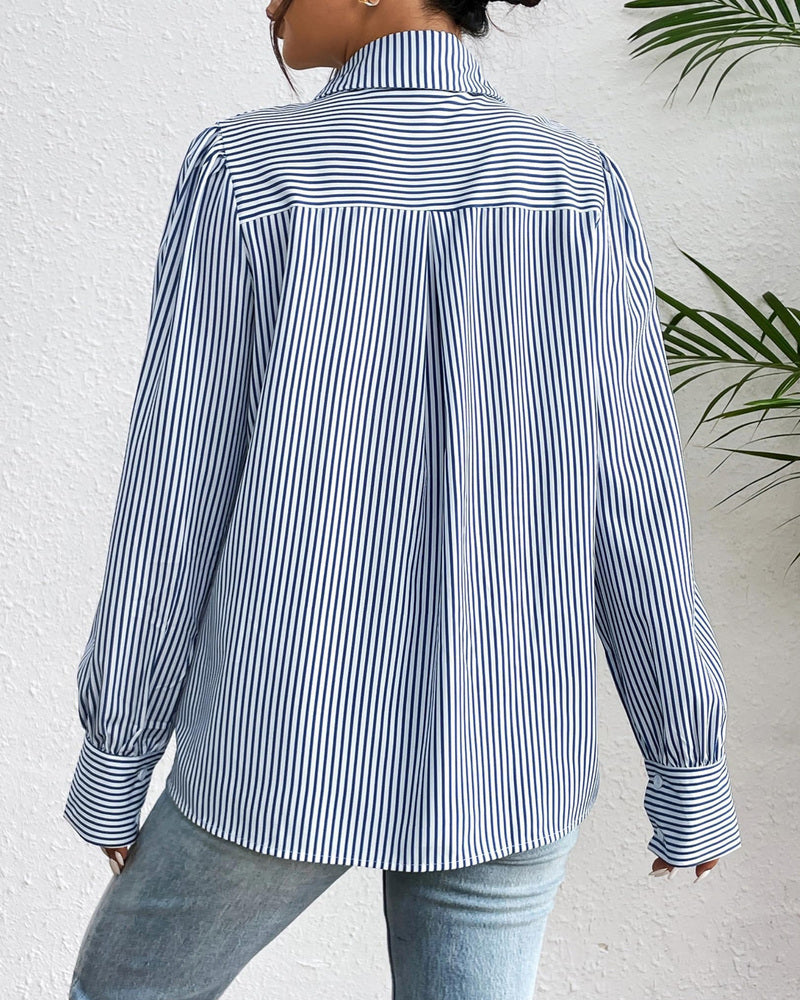 Zeagoo Printed Lantern Long Sleeve Blouse-tidenox