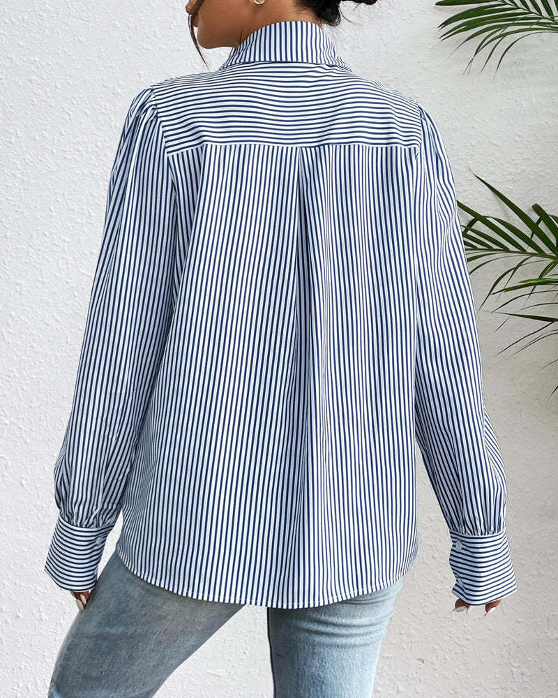 Zeagoo Printed Lantern Long Sleeve Blouse-tidenox