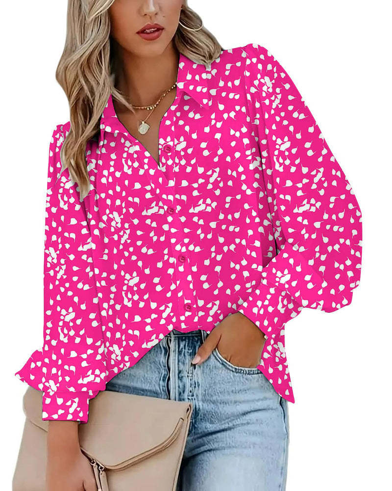 Zeagoo Printed Lantern Long Sleeve Blouse-tidenox