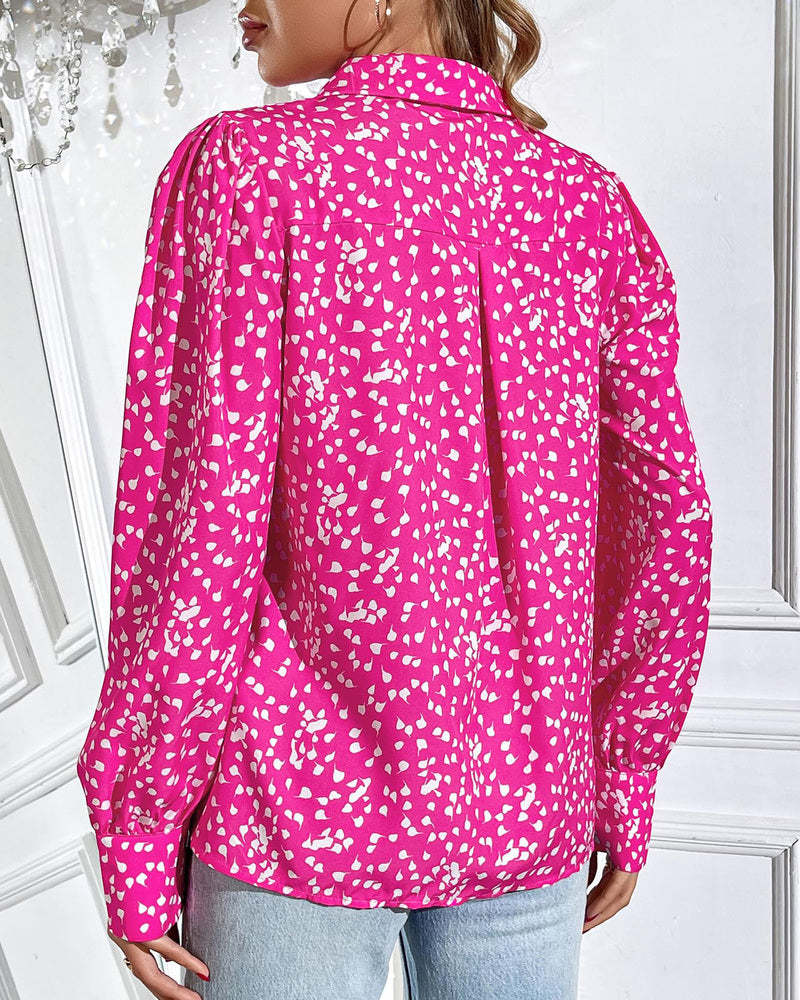 Zeagoo Printed Lantern Long Sleeve Blouse-tidenox