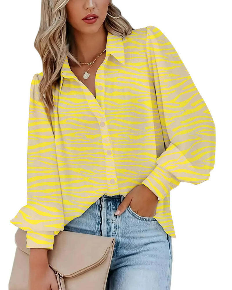 Zeagoo Printed Lantern Long Sleeve Blouse-tidenox