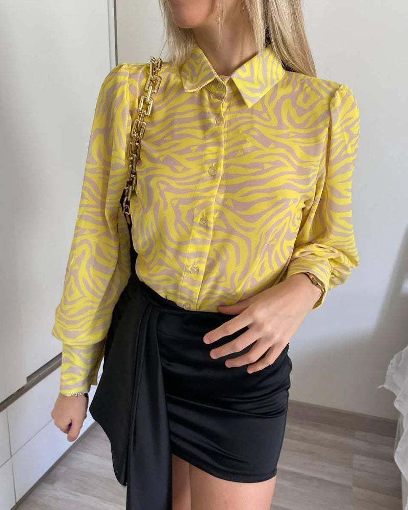 Zeagoo Printed Lantern Long Sleeve Blouse-tidenox