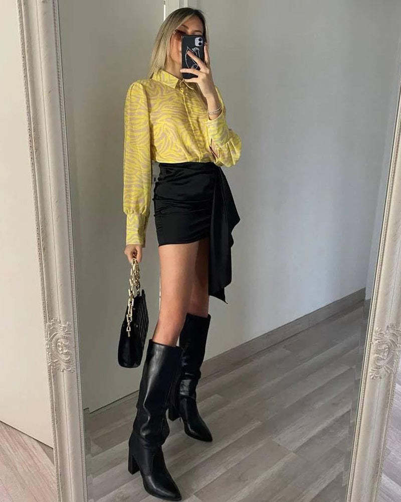 Zeagoo Printed Lantern Long Sleeve Blouse-tidenox