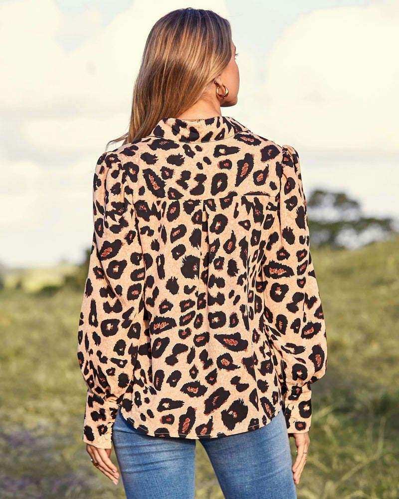 Zeagoo Printed Lantern Long Sleeve Blouse-tidenox