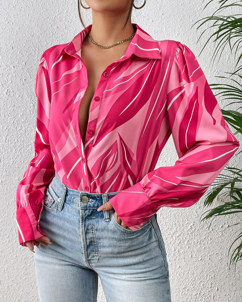 Zeagoo Printed Lantern Long Sleeve Blouse-tidenox