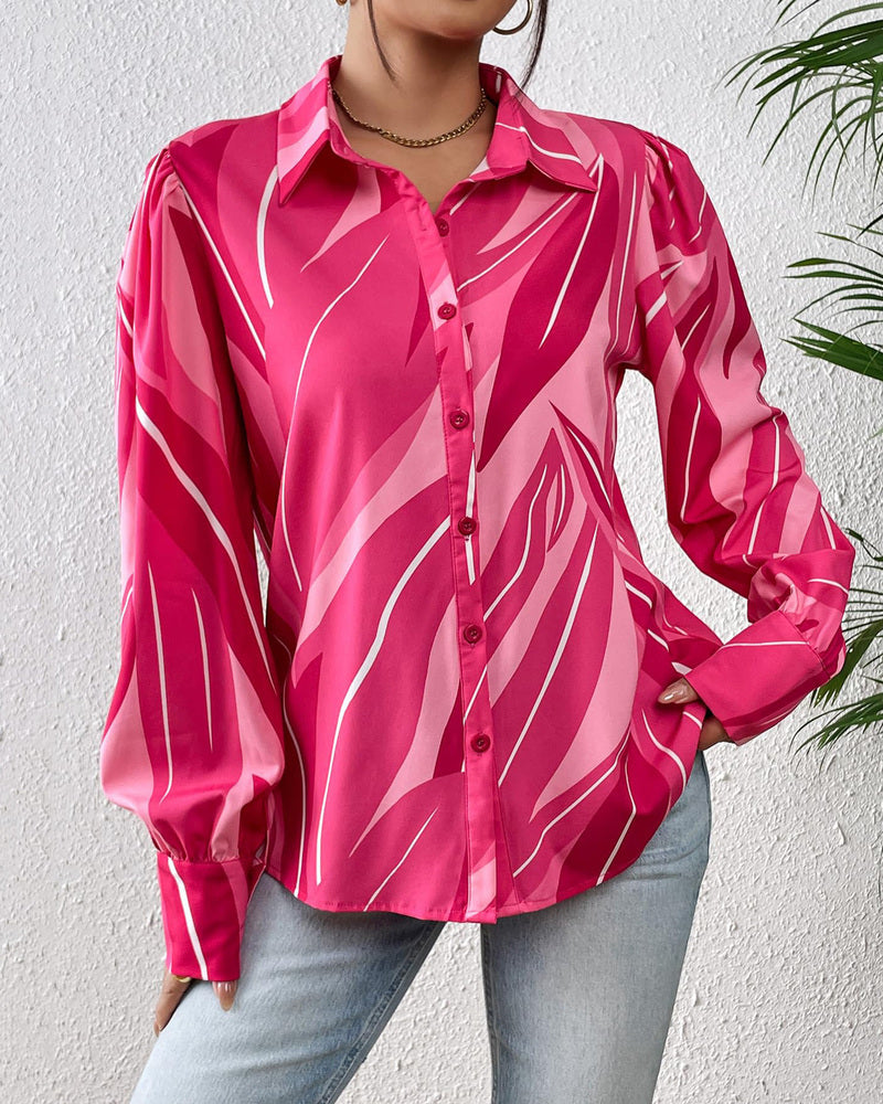 Zeagoo Printed Lantern Long Sleeve Blouse-tidenox