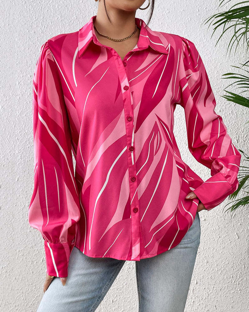 Zeagoo Printed Lantern Long Sleeve Blouse-tidenox