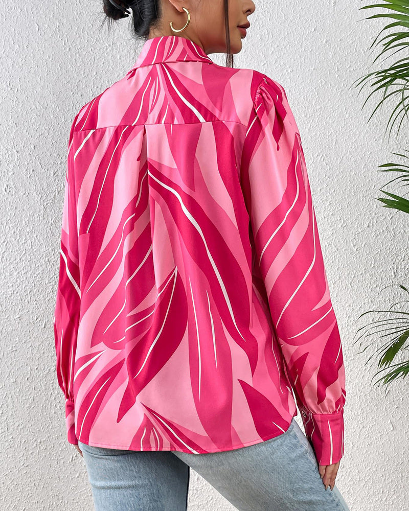 Zeagoo Printed Lantern Long Sleeve Blouse-tidenox