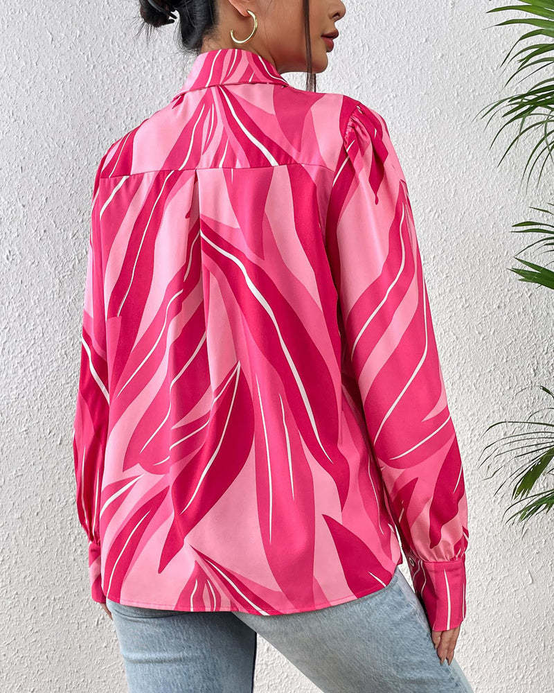 Zeagoo Printed Lantern Long Sleeve Blouse-tidenox