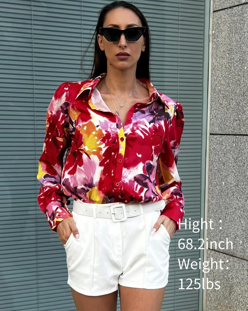 Zeagoo Printed Lantern Long Sleeve Blouse-tidenox