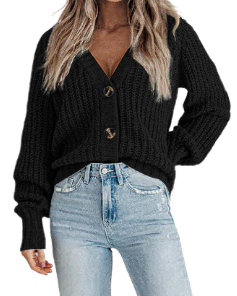 Zeagoo Women's 2023 Fall Chunky Knit Cardigans Open Front Long Sleeve V Neck Button Loose Cardigan Sweaters-tidenox