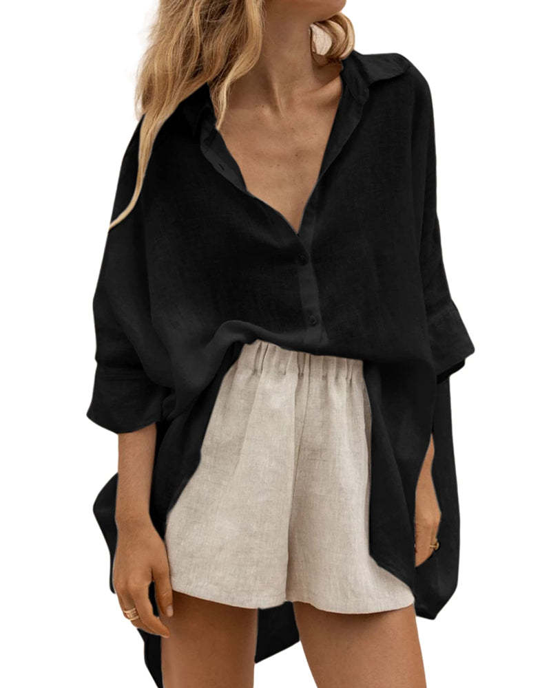 3/4 Sleeve Shirts Button Down Beach Cover Up - Zeagoo (Us Only)-tidenox