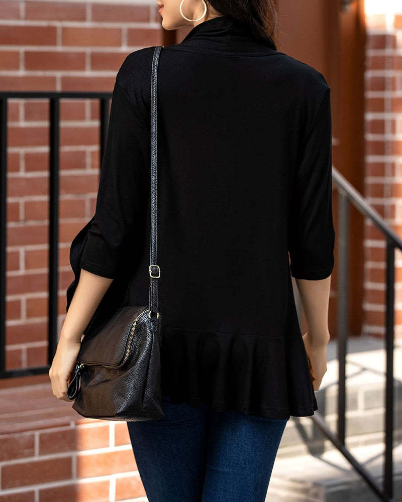 Women's Open Front Cardigan 3/4 Sleeve Draped Ruffles Soft Knit Sweaters - Zeagoo (Us Only)-tidenox