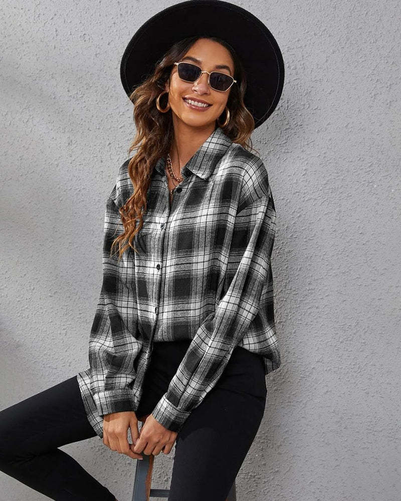 Zeagoo Womens Button Down Blouses Casual Flannel Plaid Shirts Long Sleeve Work Tops-tidenox