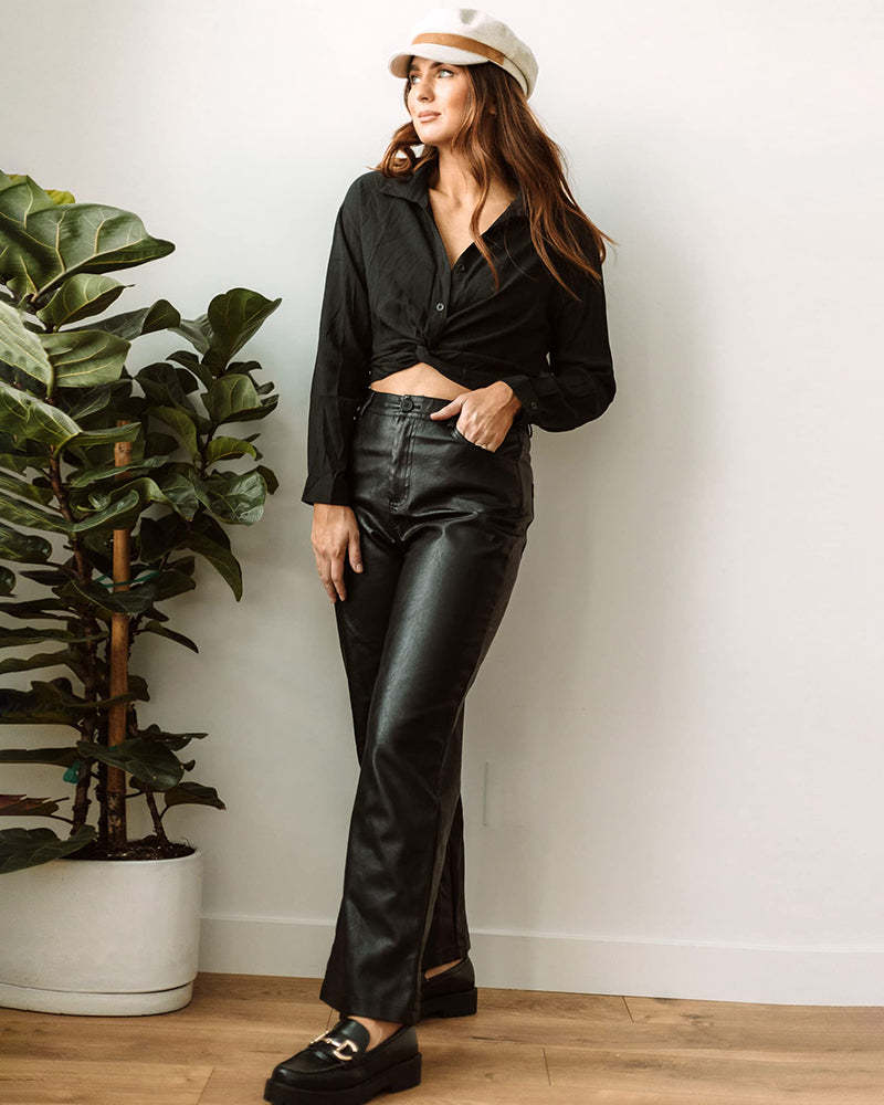 Zeagoo Women's V Neck Twist Hem Blouse Long Sleeve Crop Top Casual Button Shirts-tidenox