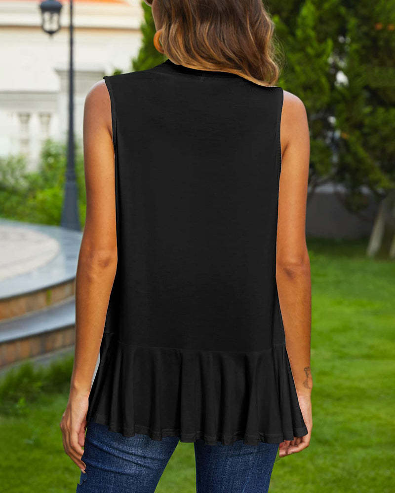 Women's Sleeveless Draped Open Front Cardigan Ruffles Hem Vest - Zeagoo (Us Only)-tidenox