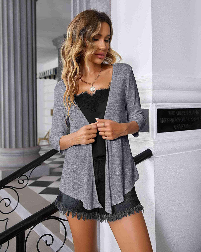 Women's Cropped Cardigan 3/4 Sleeve Sweater Shrugs Tie Front Bolero Jacket 2 Pack S-XXL - Zeagoo (Us Only)-tidenox