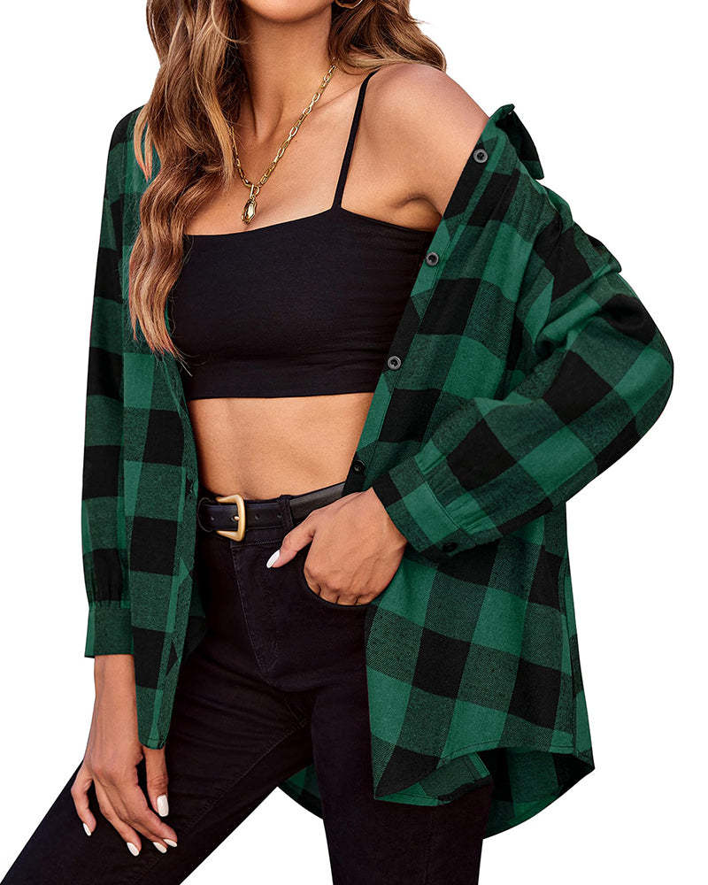 Zeagoo Womens Button Down Blouses Casual Flannel Plaid Shirts Long Sleeve Work Tops-tidenox