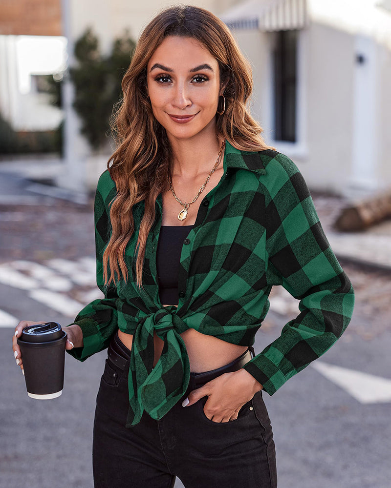 Zeagoo Womens Button Down Blouses Casual Flannel Plaid Shirts Long Sleeve Work Tops-tidenox