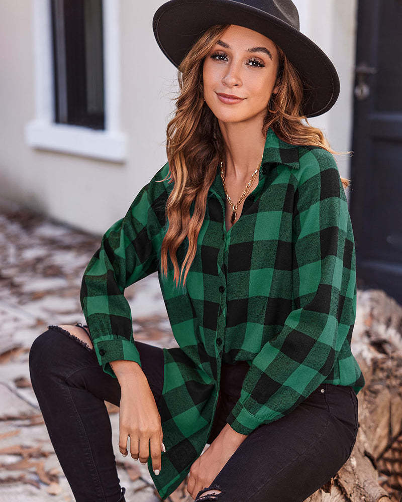 Zeagoo Womens Button Down Blouses Casual Flannel Plaid Shirts Long Sleeve Work Tops-tidenox